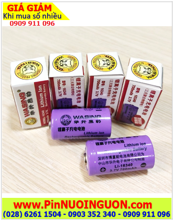 Pin 16340/ CR123A, Pin sạc 3.7v Lithium Li-ion Wasing 16340 (700mAh) đầu lồi chính hãng